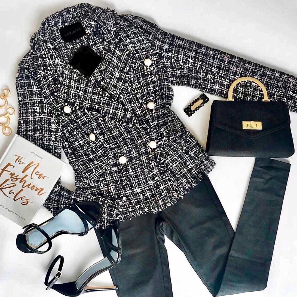 Bella Black & White Tweed Plaid Raw Hem Blazer - Picture 12 of 12